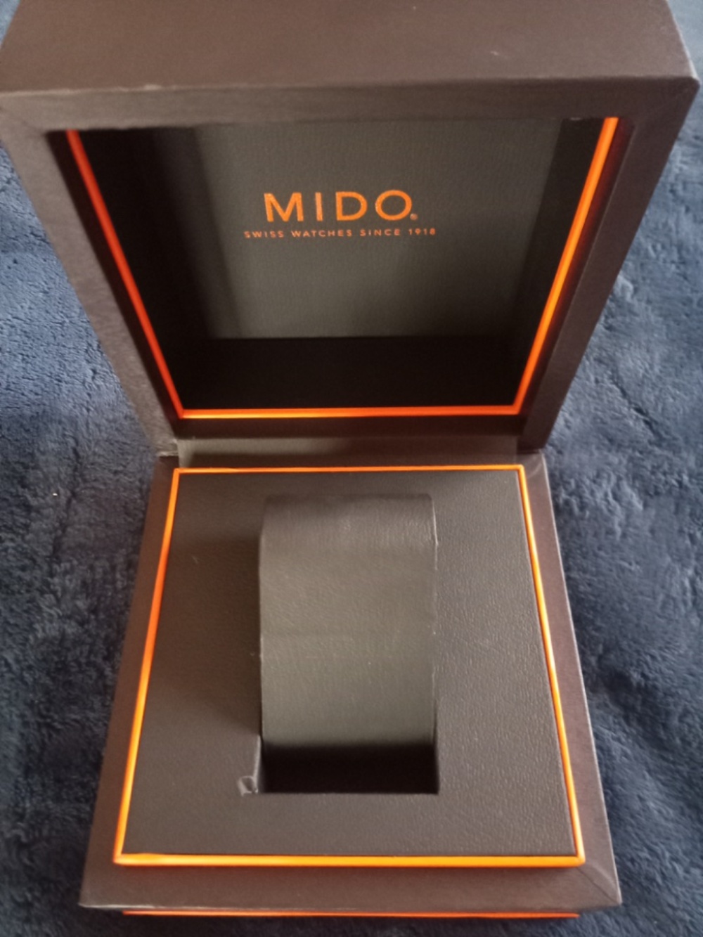 Original MIDO Swiss Watches Empty Presentation Box - Black/Orange Leatherette